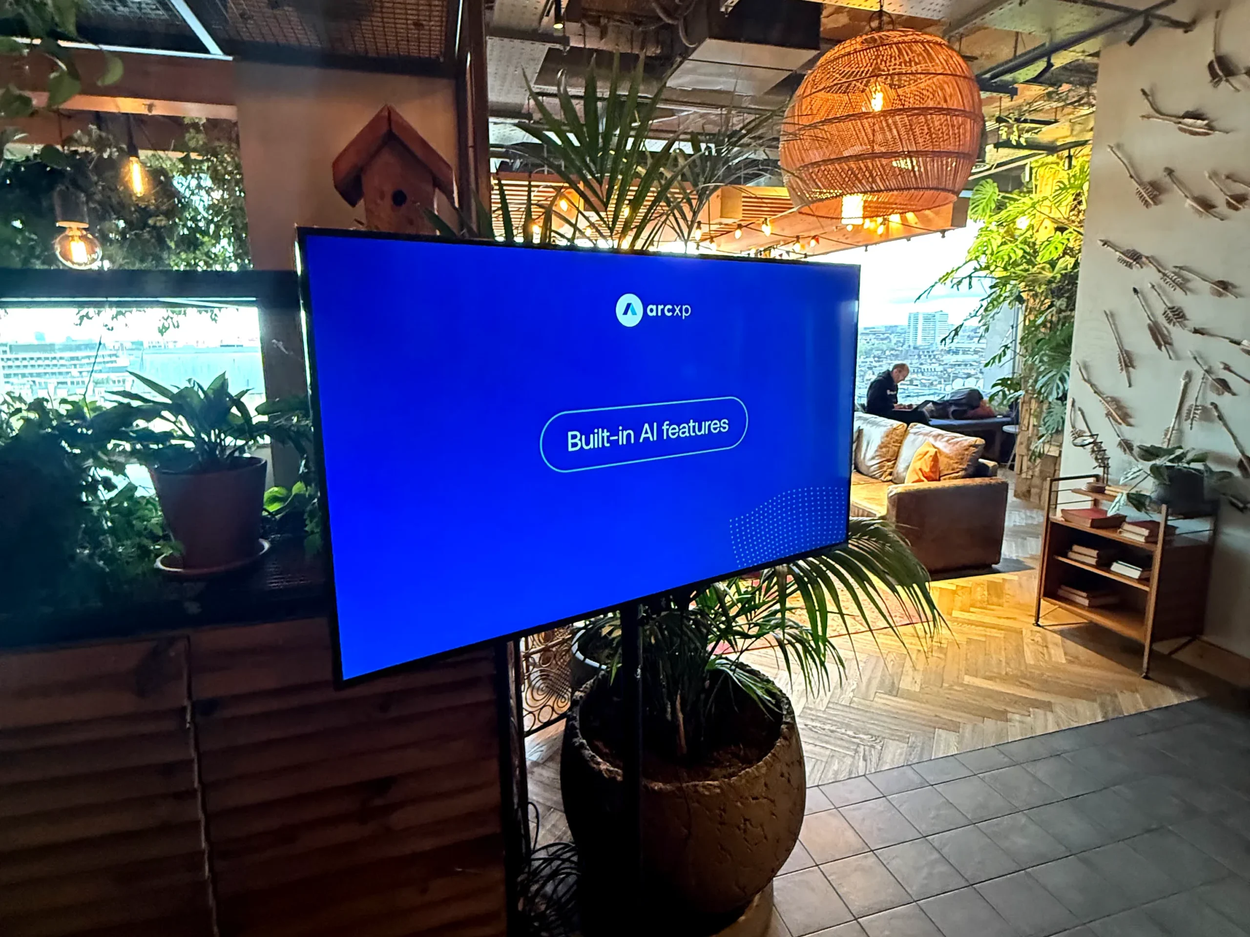 Corporate AV display screen with presentation content at Treehouse London