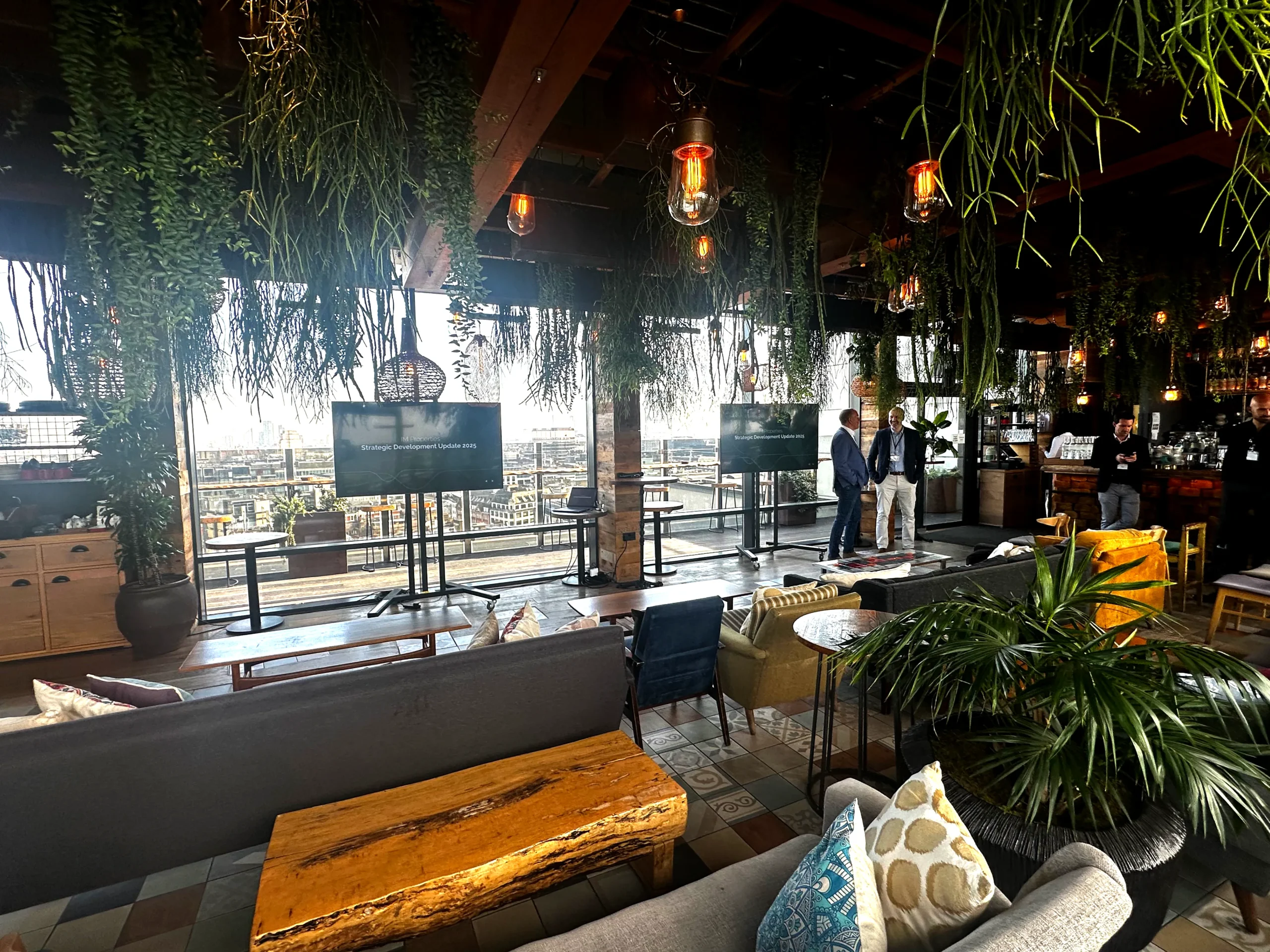 Corporate AV networking event with display screens at Treehouse London