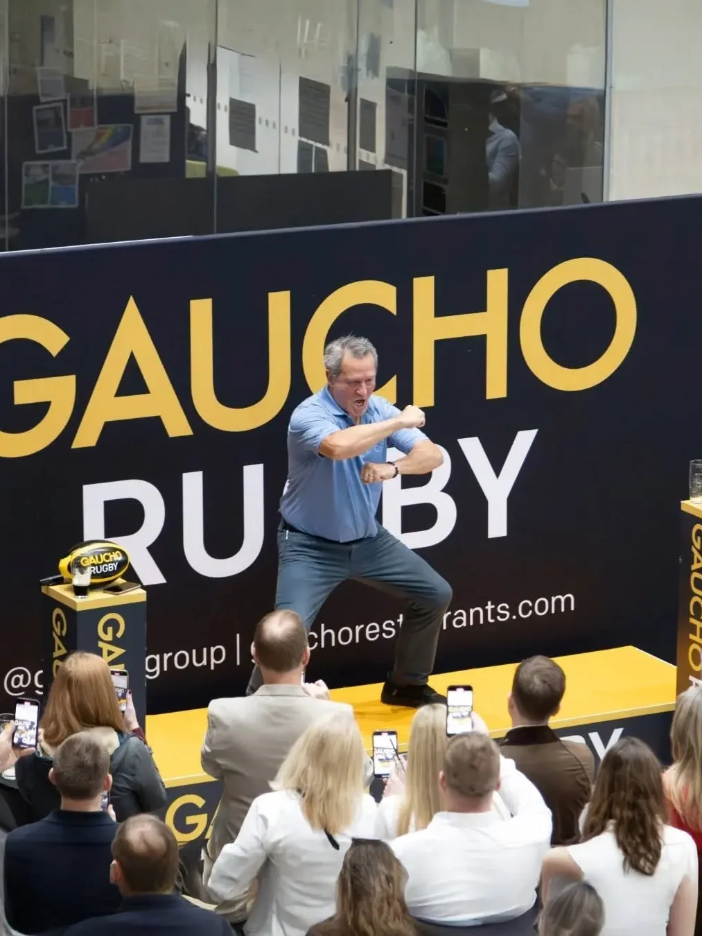 Zinzan Brooke engaging guests at Gaucho Rugby premium hospitality event at Twickenham