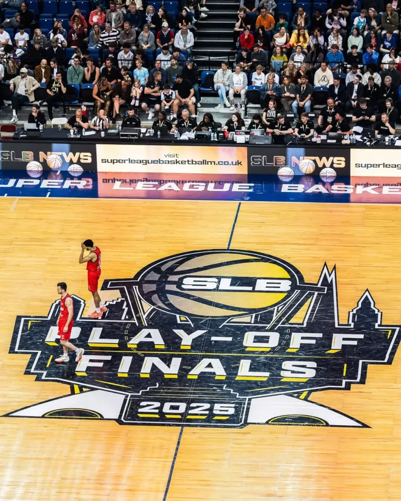 SLB Play-Off Finals 2025 centre court branding at The O2 Arena with broadcast-ready presentation