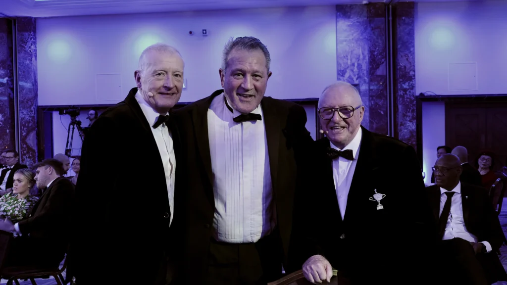 Steve Davis, Dennis Taylor and Zinzan Brooke at Sporting Club Awards Gala 2025 at The Royal Lancaster London