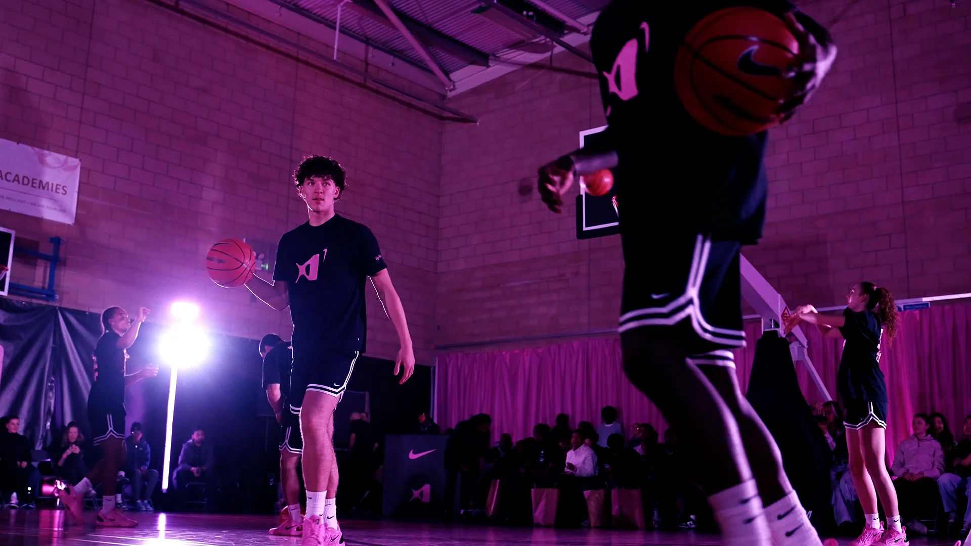 Basketball drills taking place during Nike A’ja Wilson Show with live production setup