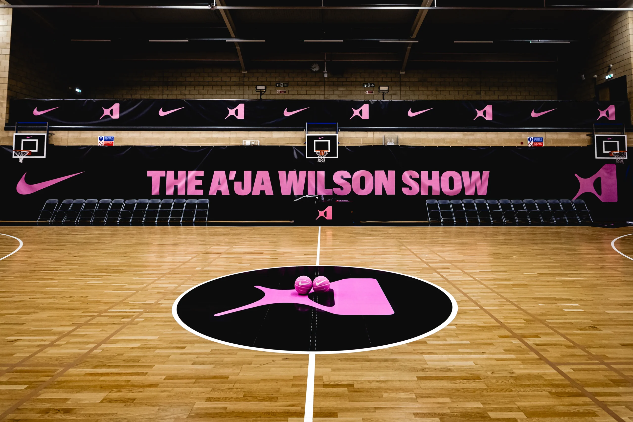 Barking Abbey school gymnasium transformed into a Nike branded basketball arena