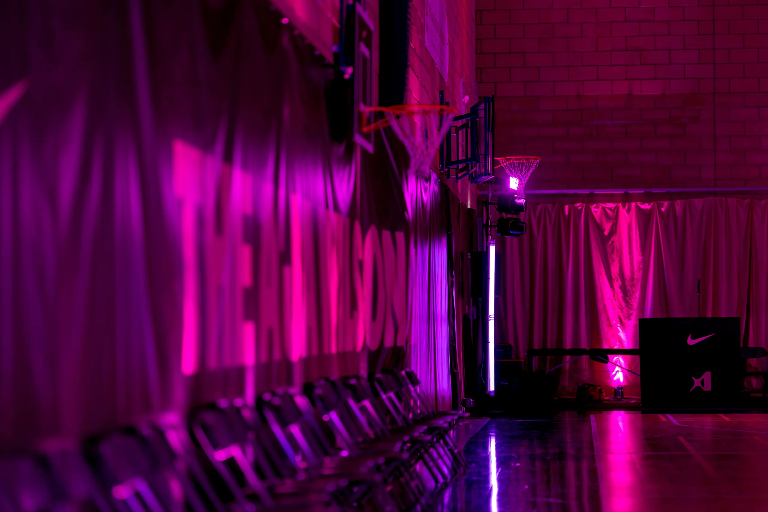 Live DJ booth and sound system delivering music and audio for Nike event production