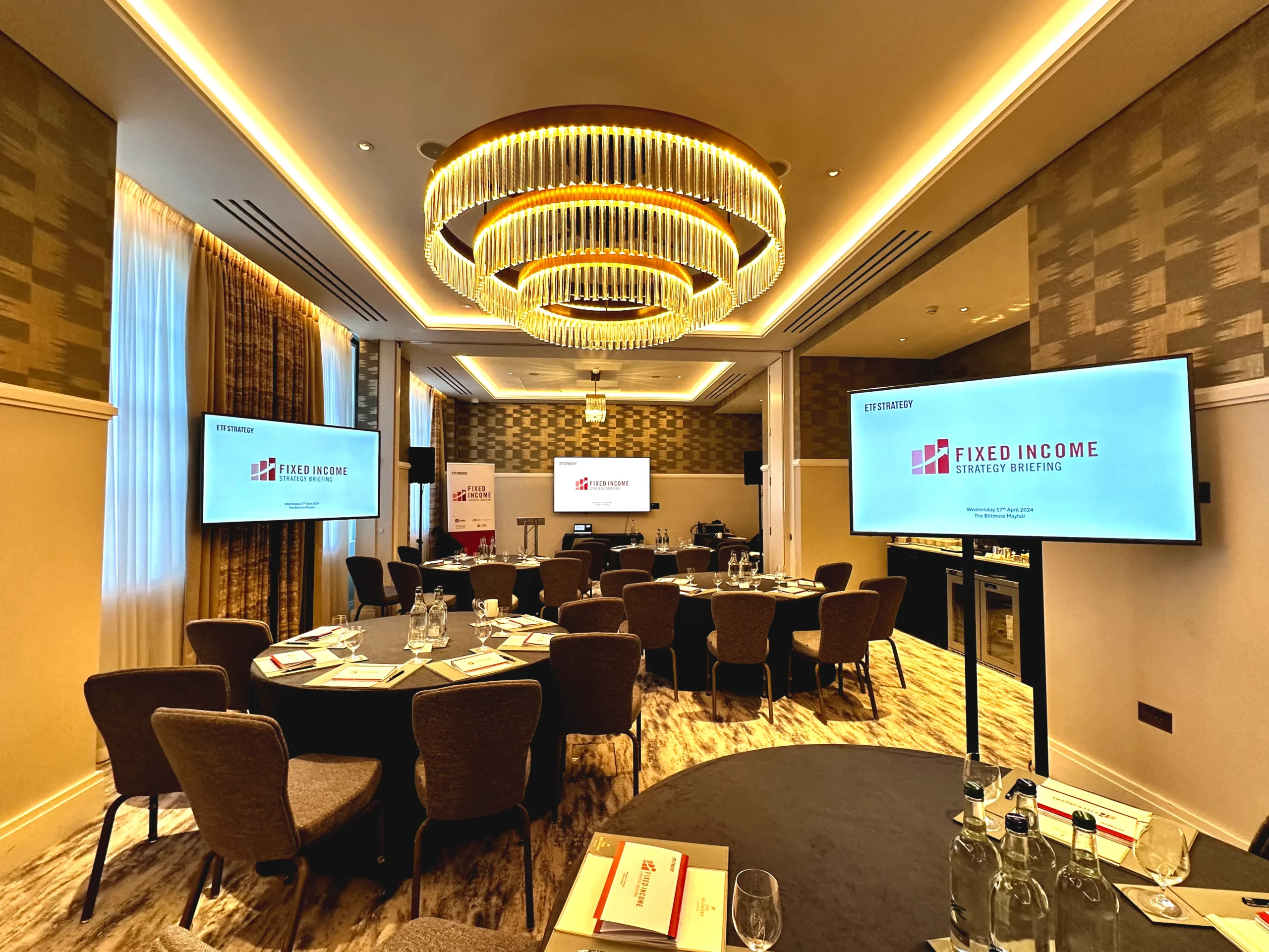 TV Hire London corporate event with multiple display screens for presentation clarity