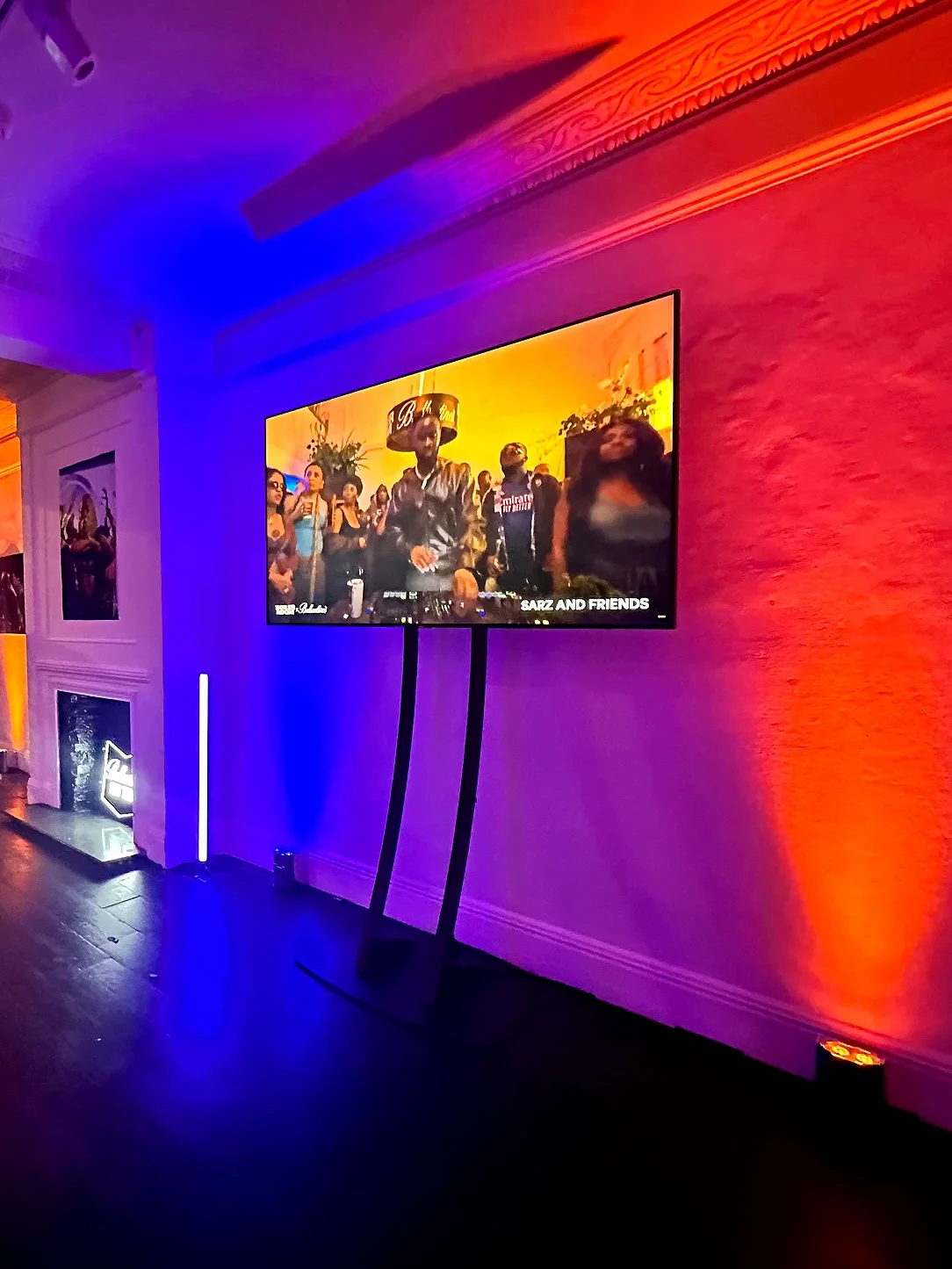 Boiler Room x Ballantine’s event production with uplighting and AV setup in Soho London