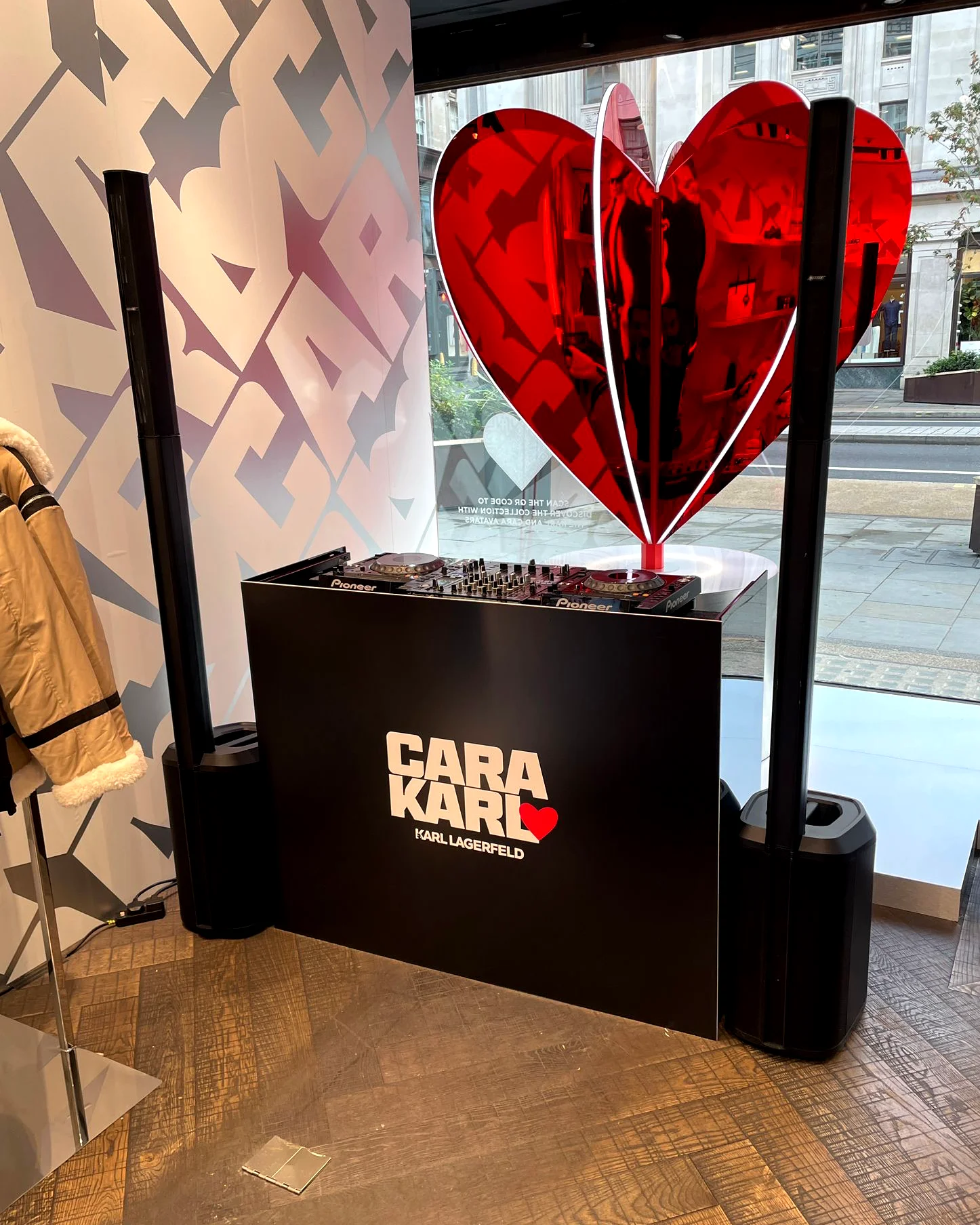 Branded DJ booth and sound system hire for Karl Lagerfeld retail brand activation in London