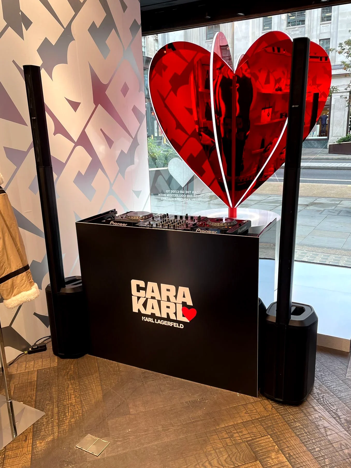 Branded DJ booth and sound system hire for Karl Lagerfeld retail brand activation in London