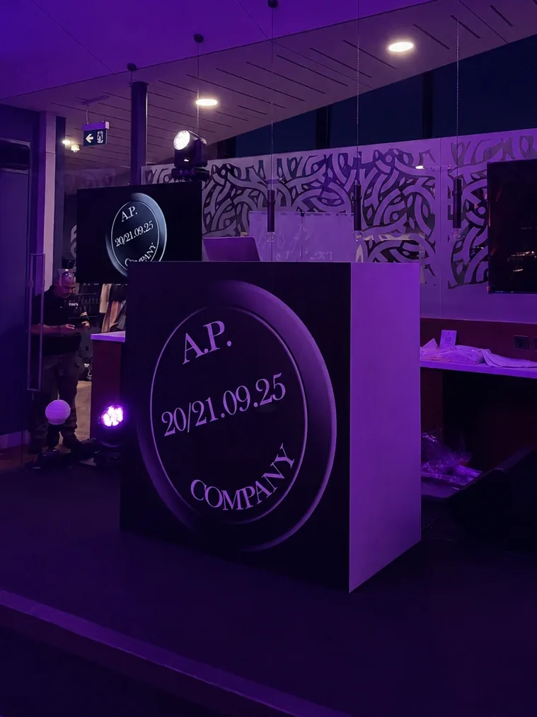 Custom DJ booth for a Bar Mitzvah celebration in London with personalised printed graphics.