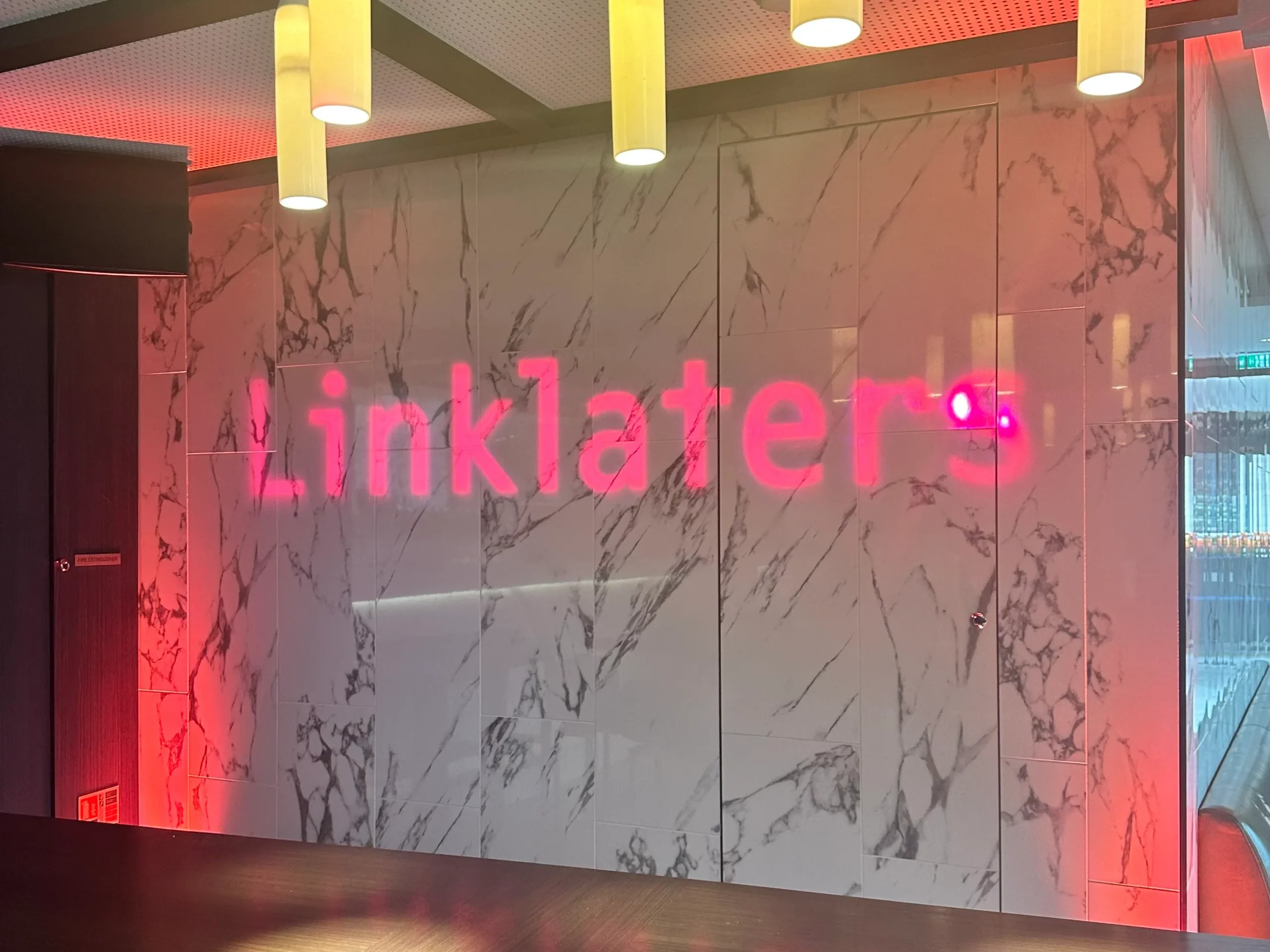 Corporate venue logo projection for a Linklaters networking event