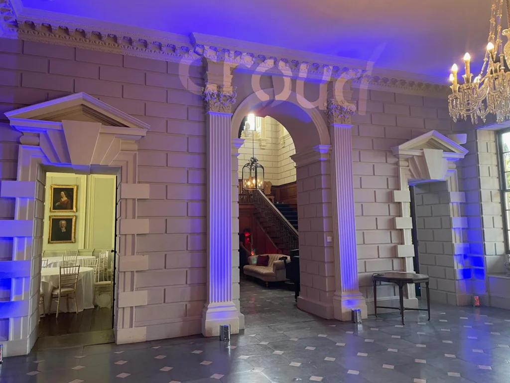 Ceiling logo projection creating immersive corporate event branding