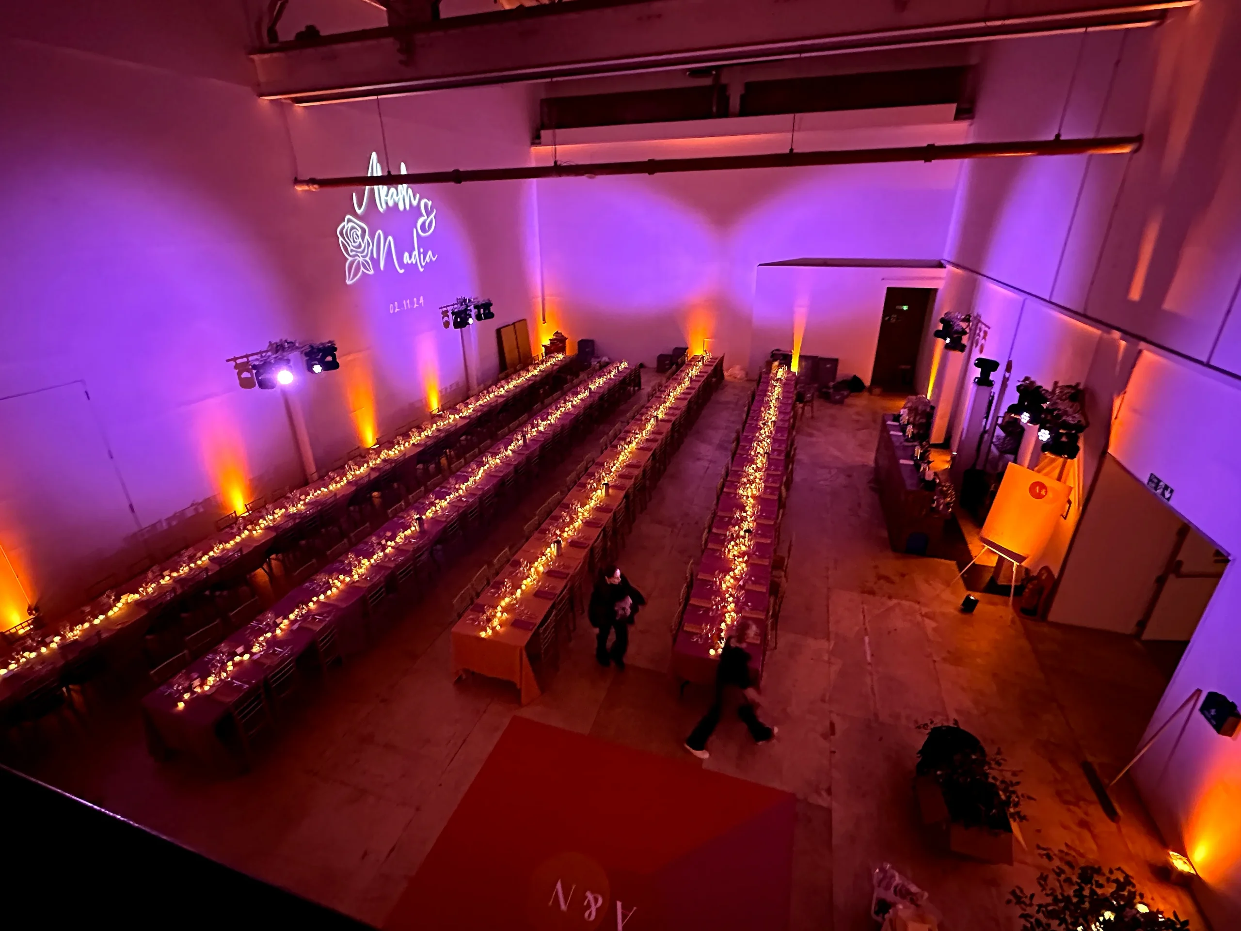 Custom wedding logo projection at a London wedding venue with personalised monogram