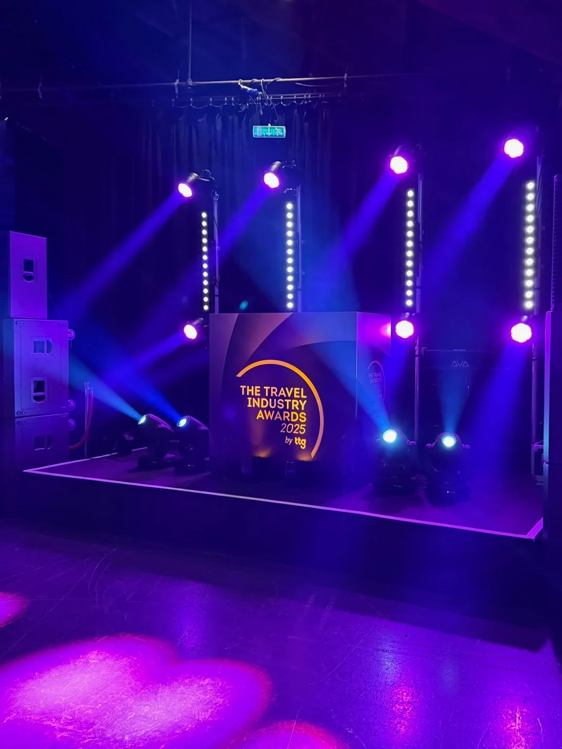 Custom printed DJ booth on stage at the Travel Industry Awards in London.