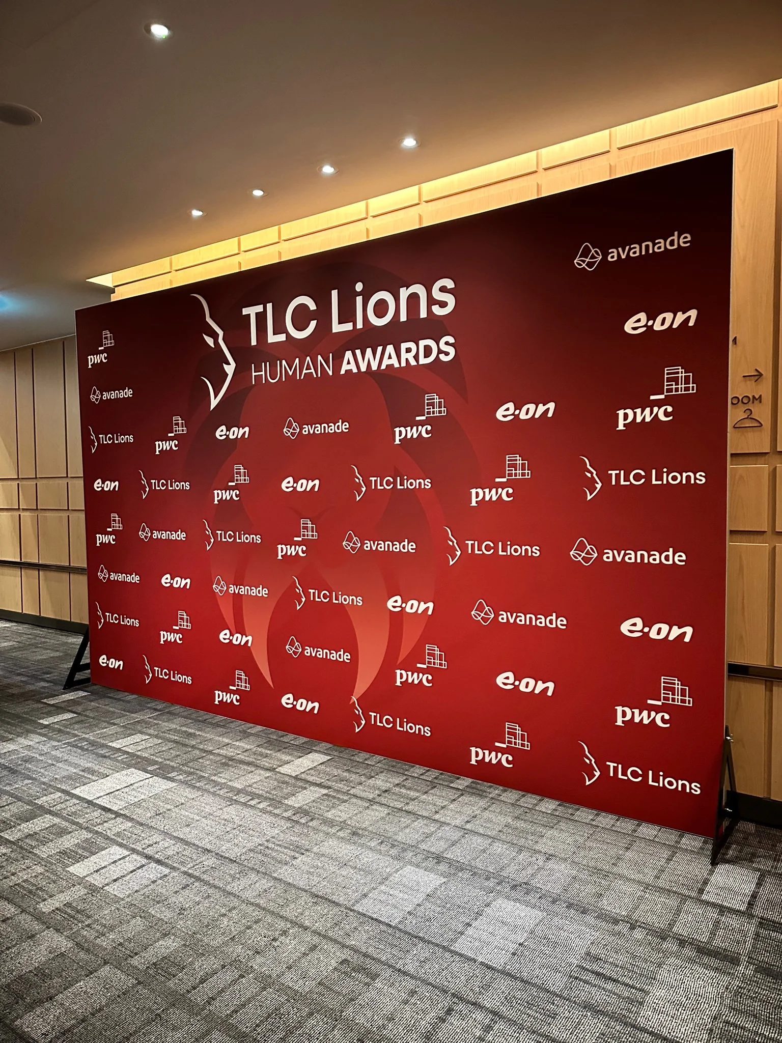 Step and repeat backdrop for the TLC Lions Human Awards in London.