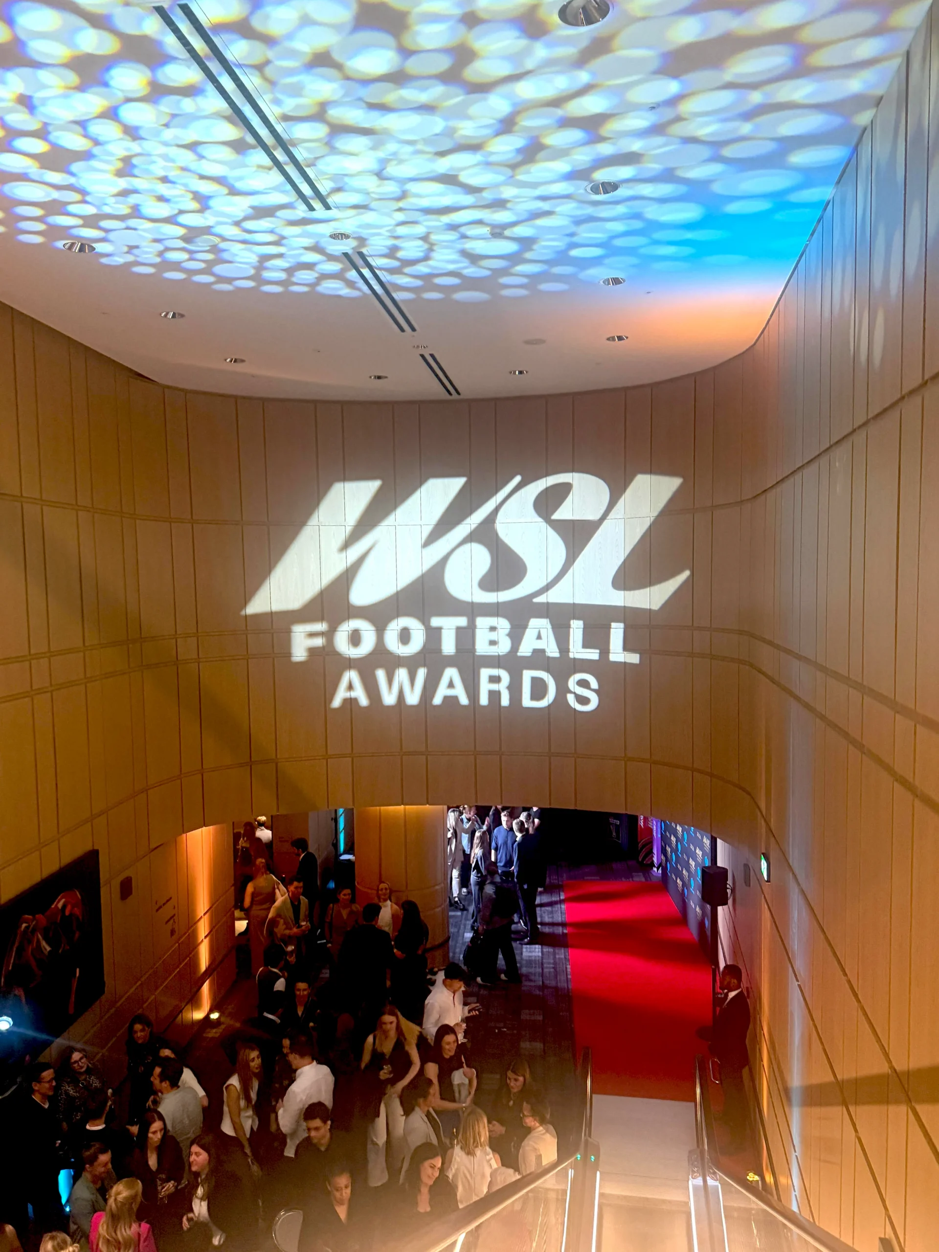 Large-scale corporate logo projection at the WSL Football Awards in London