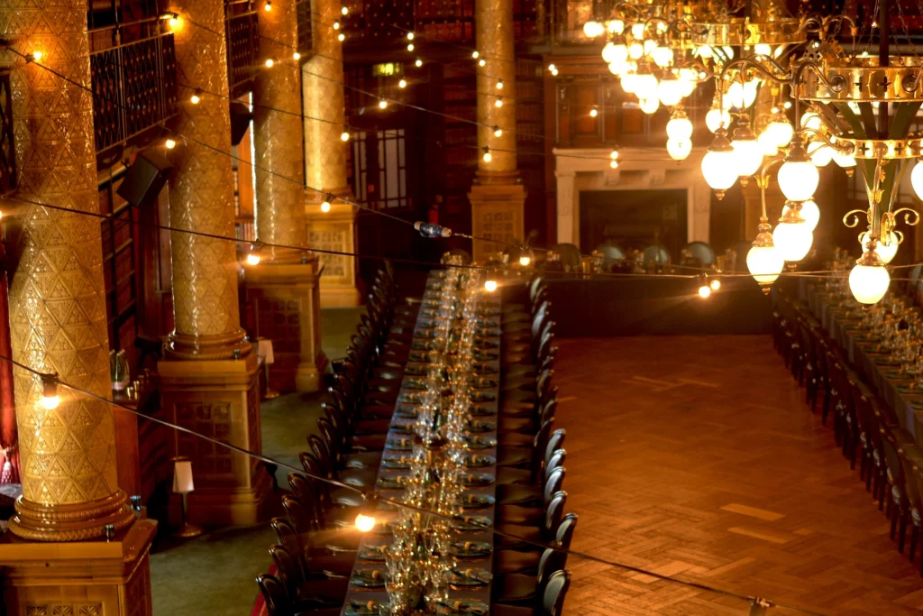 Festoon lighting installed above a luxury event venue in London