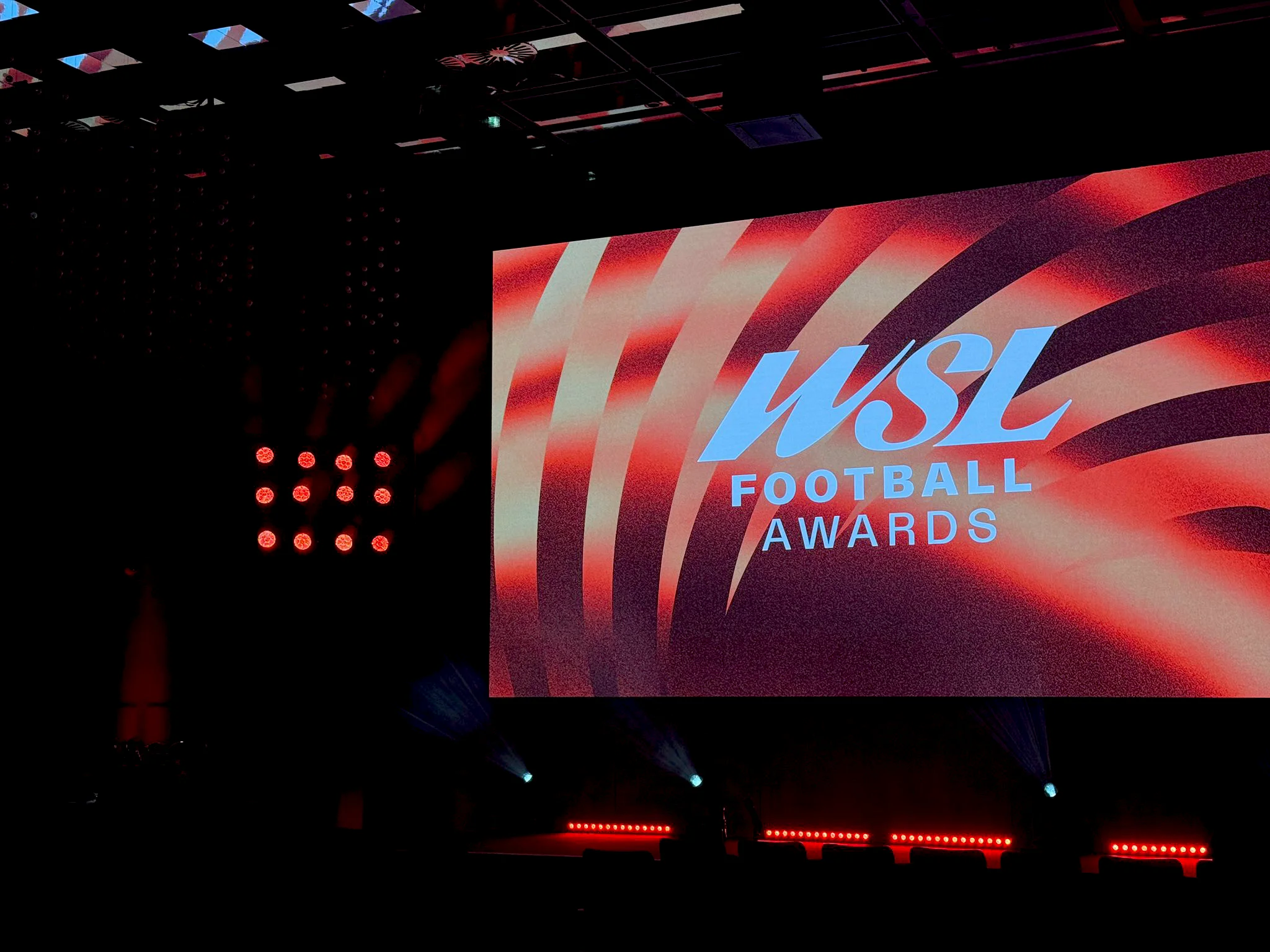 Large LED screen and stage lighting at the WSL Football Awards
